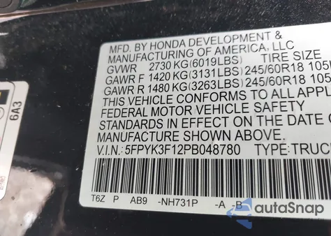 2023 Honda Ridgeline Sport z USA, uszkodzony, nr VIN 5FPYK3F12PB048780